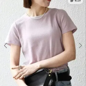 SHIPS any 반팔 티셔츠 라벤더 핑크 레이어드 와플
