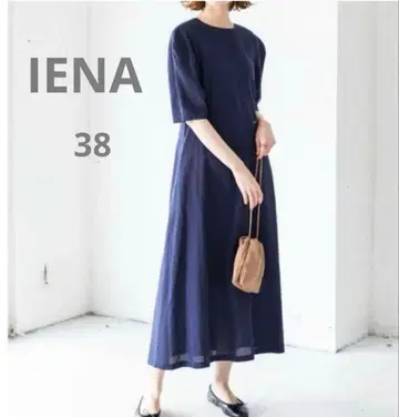 [ IENA ] 축구 깅엄 디자인 반팔 롱 원피스 네이비 38