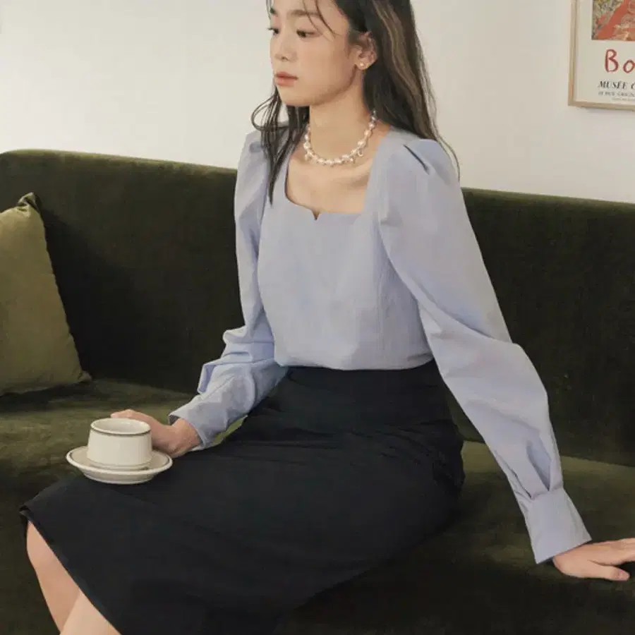 플로움 로즈바인 블라우스 블루 1사이즈