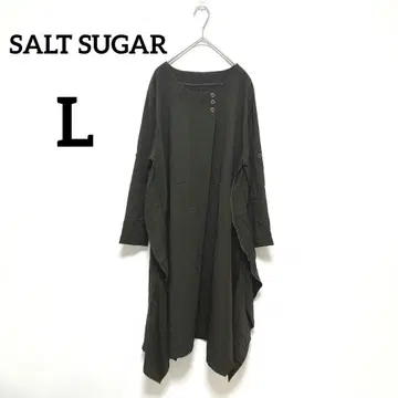 솔트 슈가 변형 긴팔 롱 원피스 L 짙은 녹색 불규칙 밑단 아지메