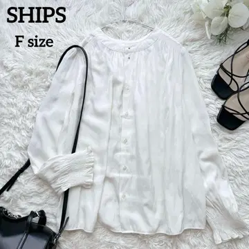 SHIPS 쉽스 새틴 개더 블라우스 화이트 광택 오피스 깔끔함 F