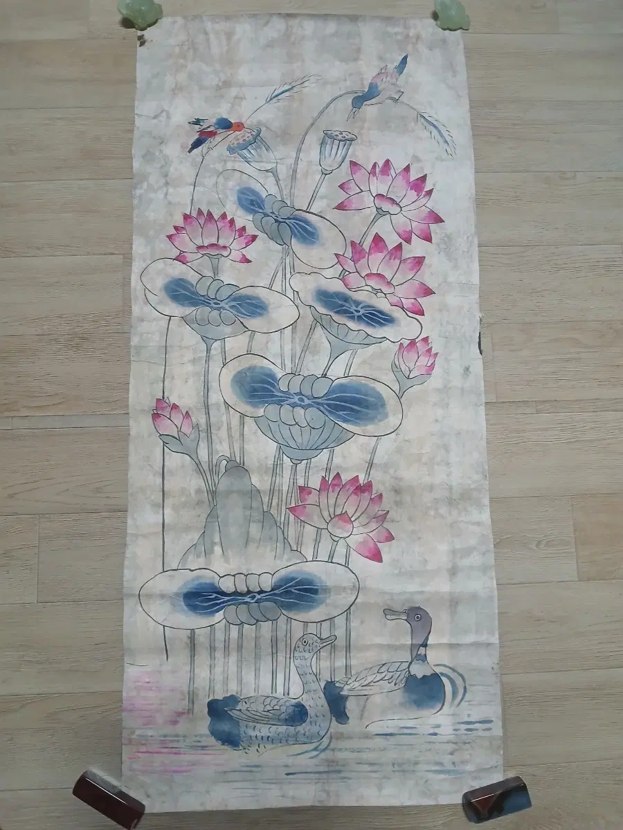 연꽃과 새, 오리 그림 , 옛날 민화