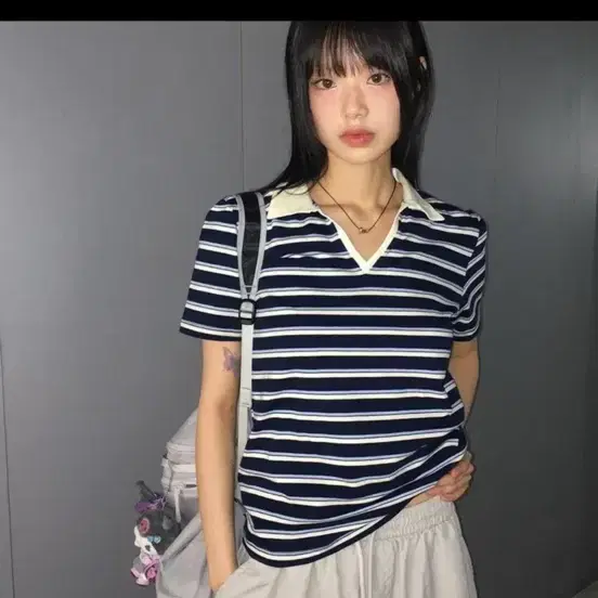 원더원더 모폴 웨스턴 스트라이프 PK 카라 반팔 티셔츠