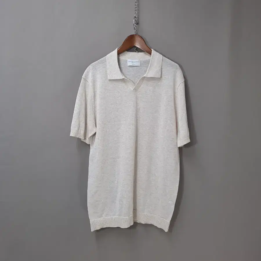 MACHINE WASHABLE 아이보리 멜란지 니트 반팔 카라티