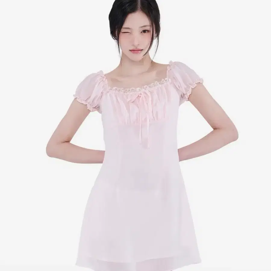 오늘만 4만원!! 알키알카 alki alka 퍼프 쉬폰 미니드레스 S