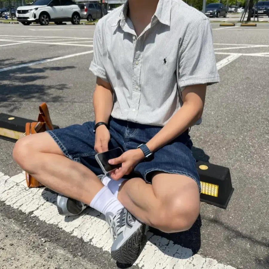 폴로 랄프로렌 스트라이프 시어서커 반팔셔츠 블랙 XL(1회착용)