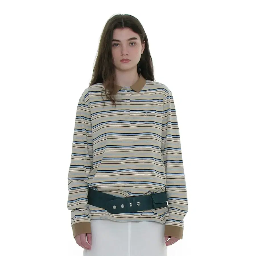 파르티멘토 우먼 STRIPE LONG SLEEVE POLO TEE_BEIGE