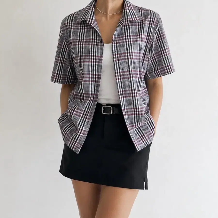 체크 반팔 셔츠
