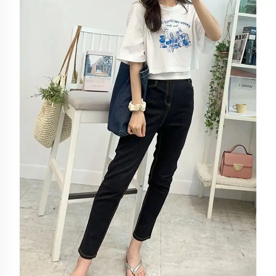 새상품)블랙스판데님팬츠