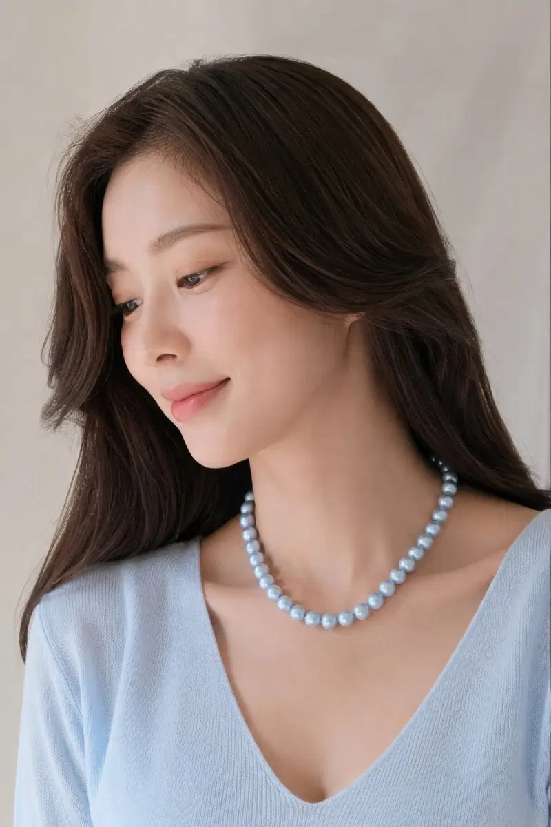 스와로브스키 라이트블루 10미리 진주목걸이