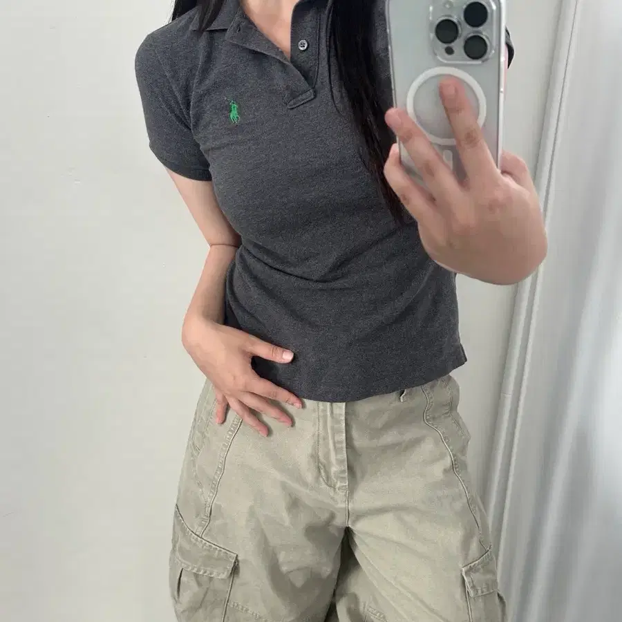 랄프로렌 차콜 2버튼 슬림핏 카라 티셔츠