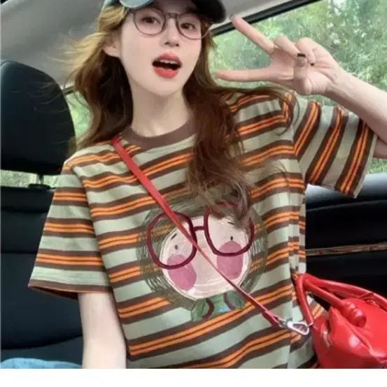 스트라이프 티셔츠 오렌지 브라운