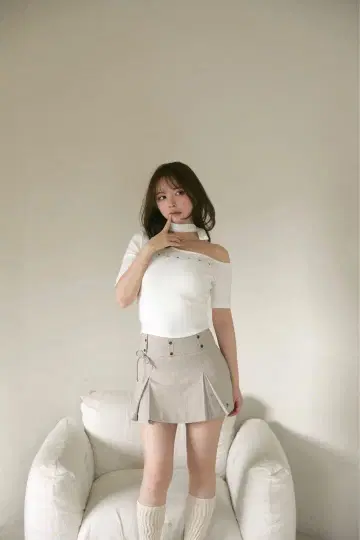 andmary Bibi pleats mini skirt beige
