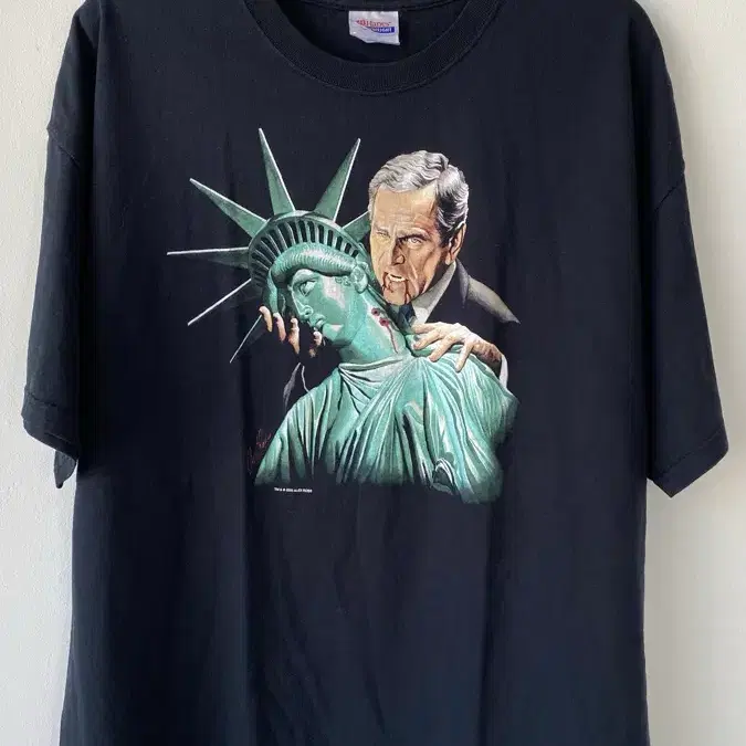 빈티지 2005 Alex Ross 조지 부시 뱀파이어 자유의여신상 티셔츠 2XL