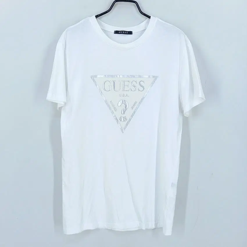 게스 여성 여름 실버로고 라운드반팔티 화이트95 (HU46418)