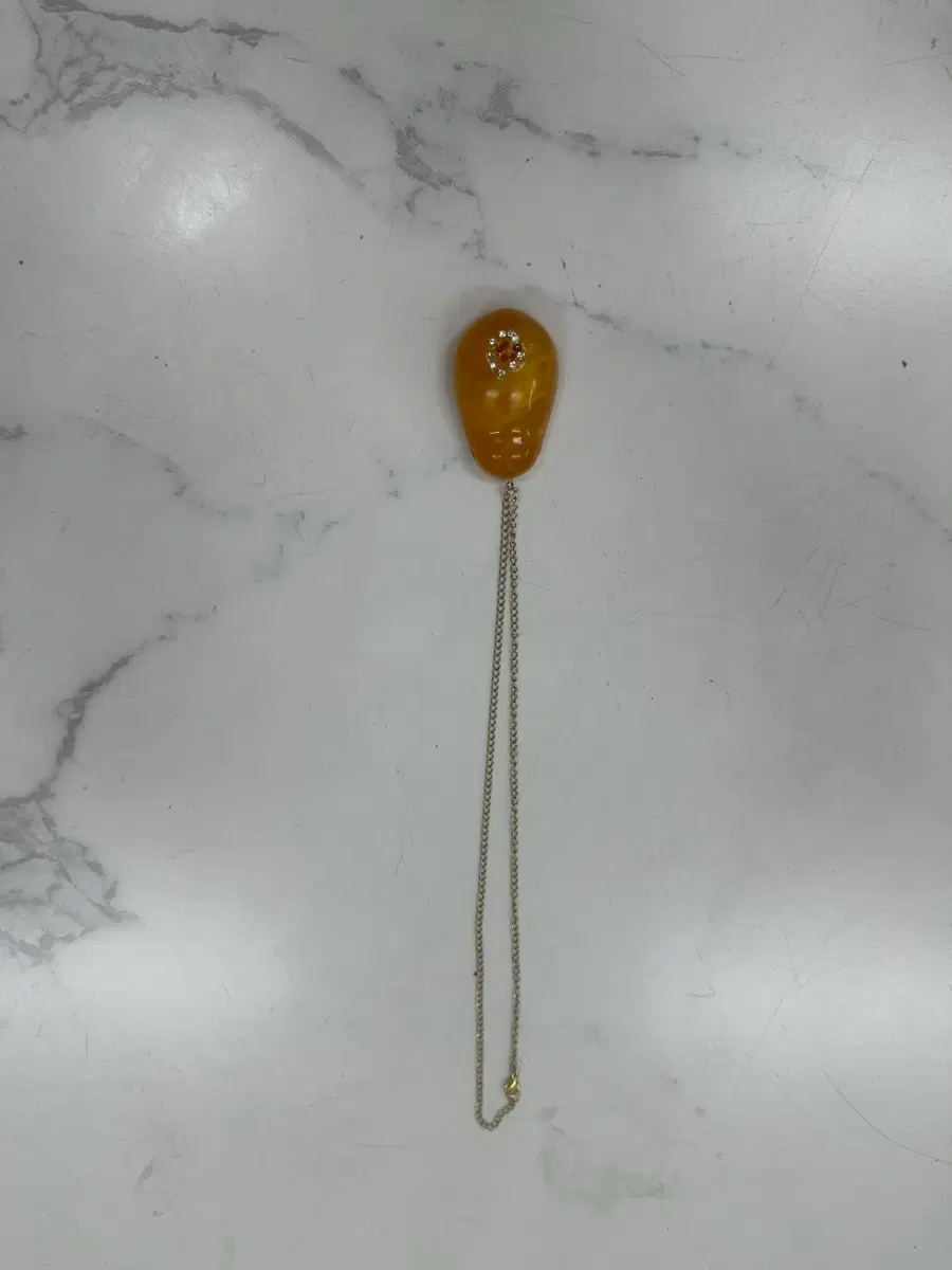 [특대형 천연 호박] 플라워 큐빅 빅 펜던트 목걸이 (45cm) / 미사용 새상품판매합니다