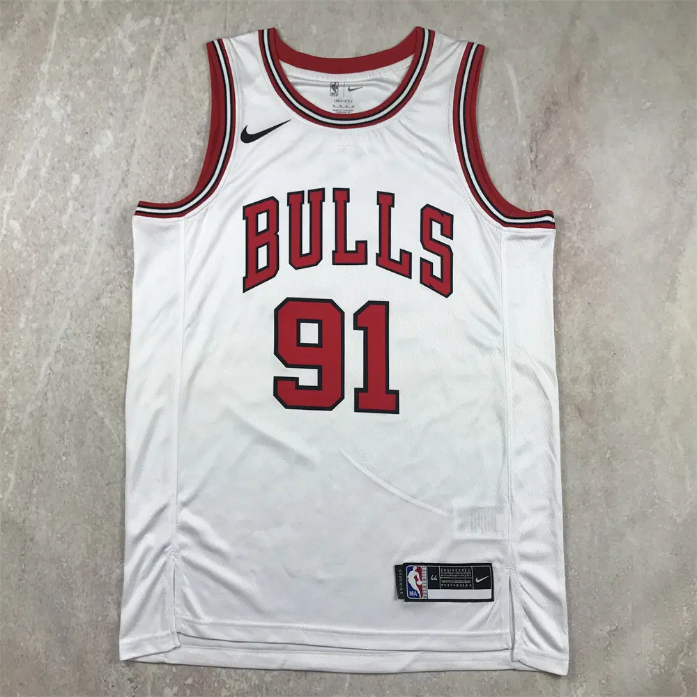 NBA 농구 유니폼 시카고 불스 91번 흰색 열압축 유니폼 RODMAN