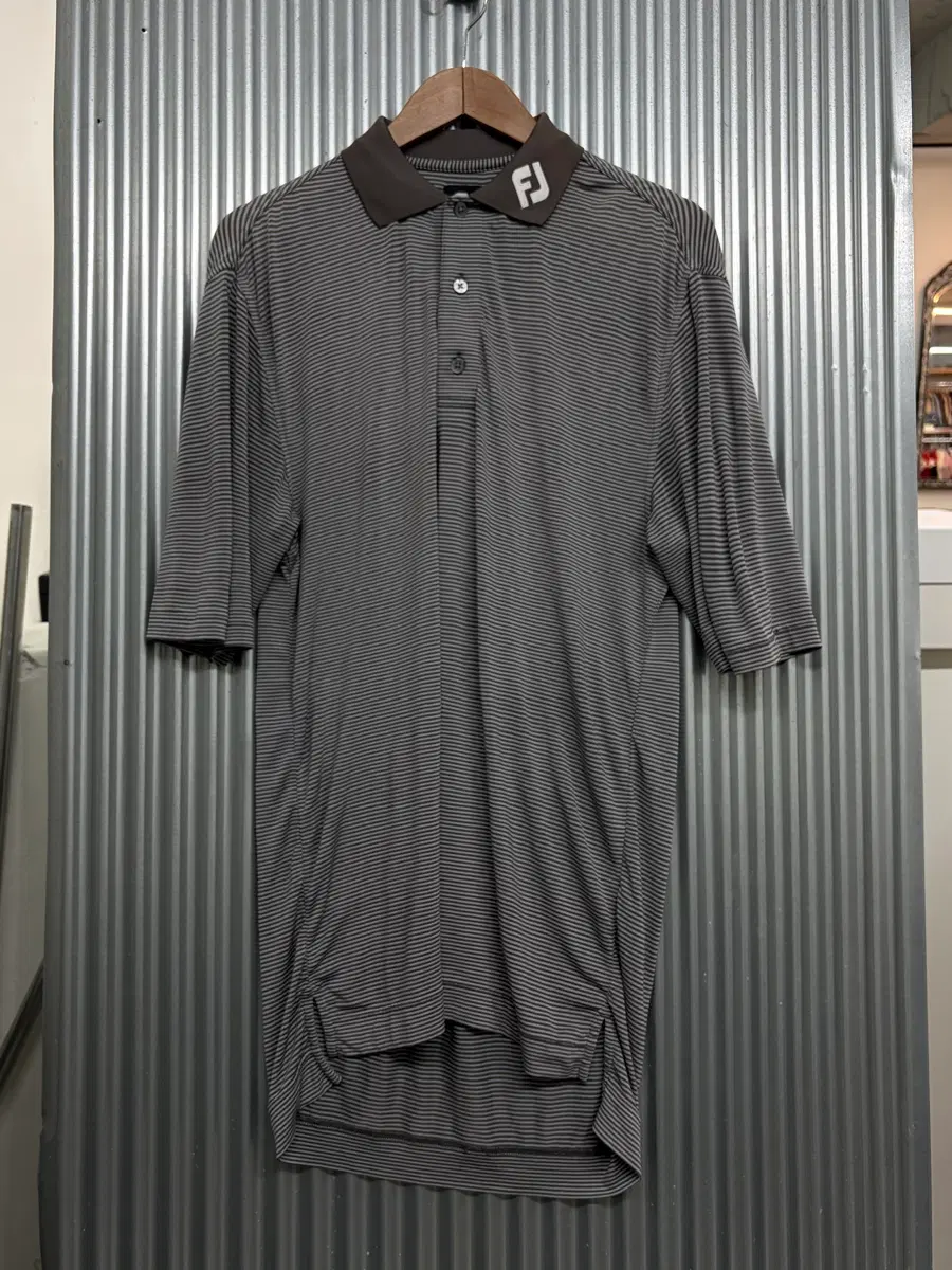 [XS] 풋조이 FOOTJOY FJ 스트라이프 기능성 골프 반팔 카라티 그레이 3.9
