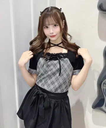 원웨이 체크 무늬 볼레로풍 상의 스나계