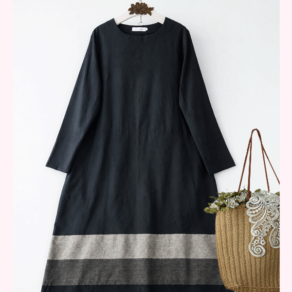 Kefengfashion 블랙 배색 내추럴 원피스