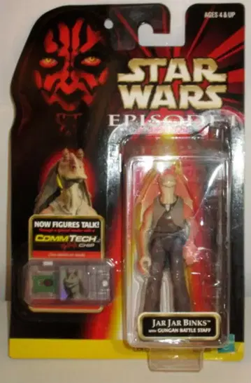 TOMY COLLECTION 1 / COMM TECH JAR JAR BINKS / WITH GUNGAN BATTLE STAFF 3.5인치