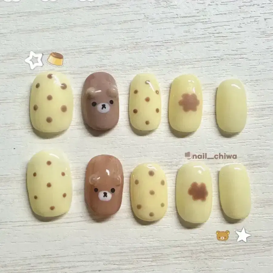 주문제작 리락쿠마 푸딩 도트 수제 네일팁
