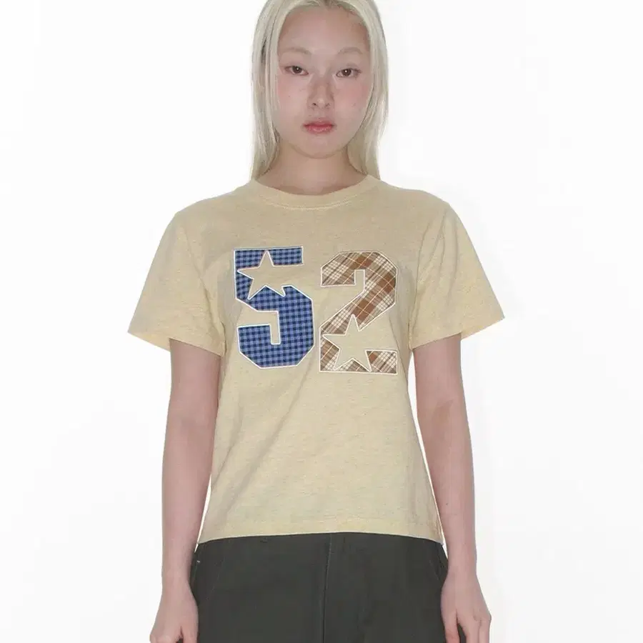 아메스 AMES 52 APPLIQUE TEE YELLOW 크롭 반팔 티셔츠