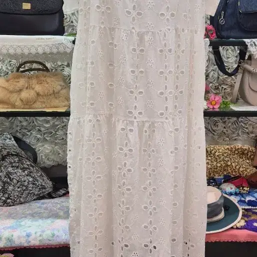 면 100% 펀칭 티어드 롱원피스 55 66 77 프리사이즈
