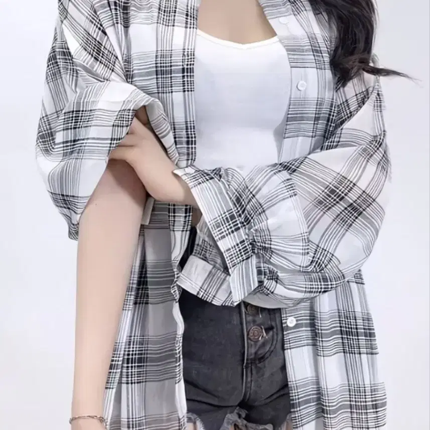 모던 체크 시스루 셔츠