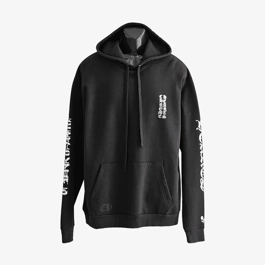 [L] 크롬하츠 실버 버티컬 로고 후드티셔츠 블랙 HRB257009C