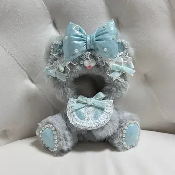 인형옷 인형탈 앉기 10~13cm 그레이 x 스카이블루 고양이