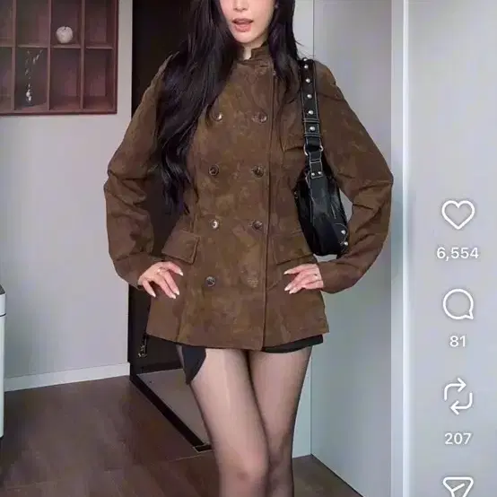 자라 리얼 스웨이드 더블 버튼 재킷 브라운