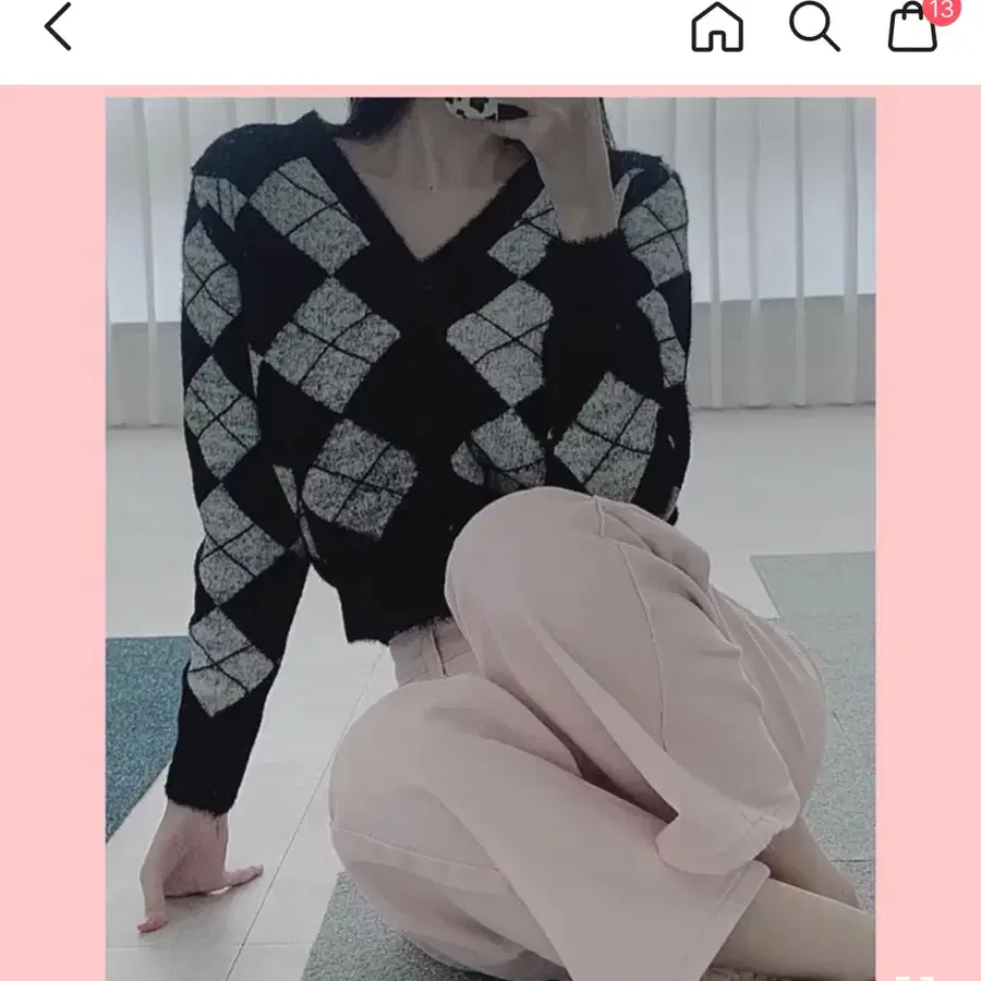 앙고라 아가일 크롭 가디건