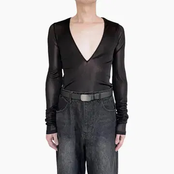 SUPER DEEP V-NECK SHEER LS TEE CUTSEW
