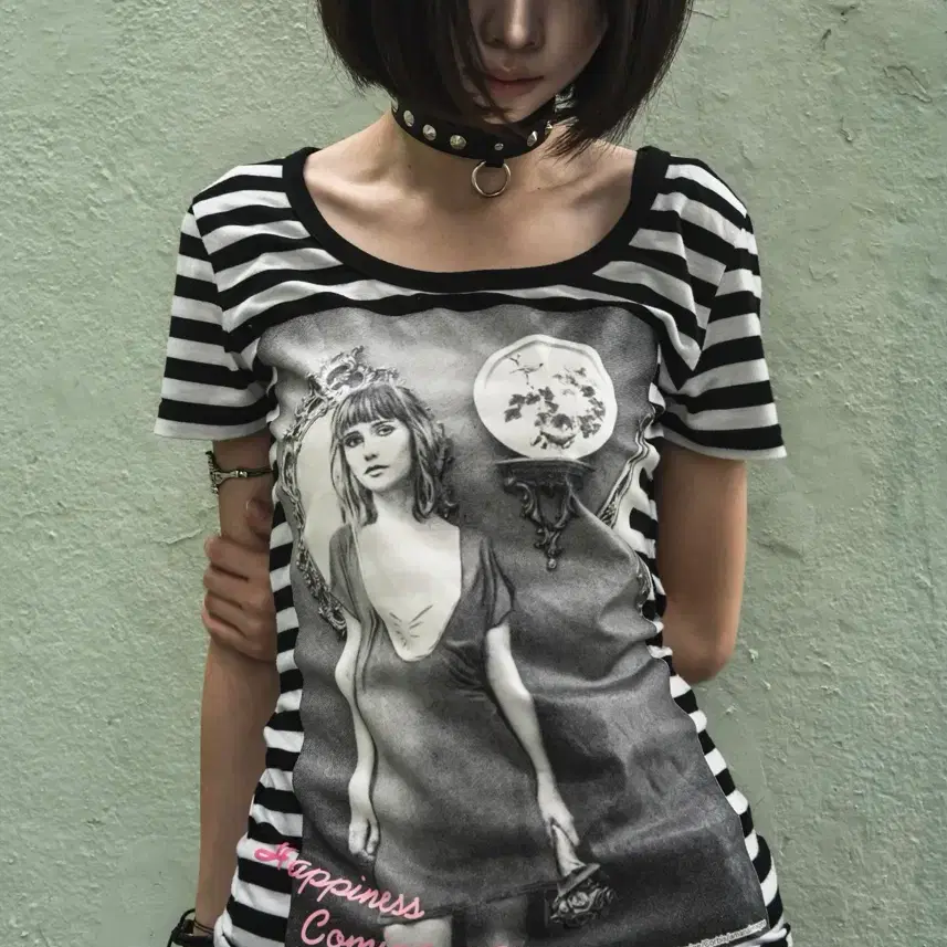 Printed Black & White Stripe T-shirt
