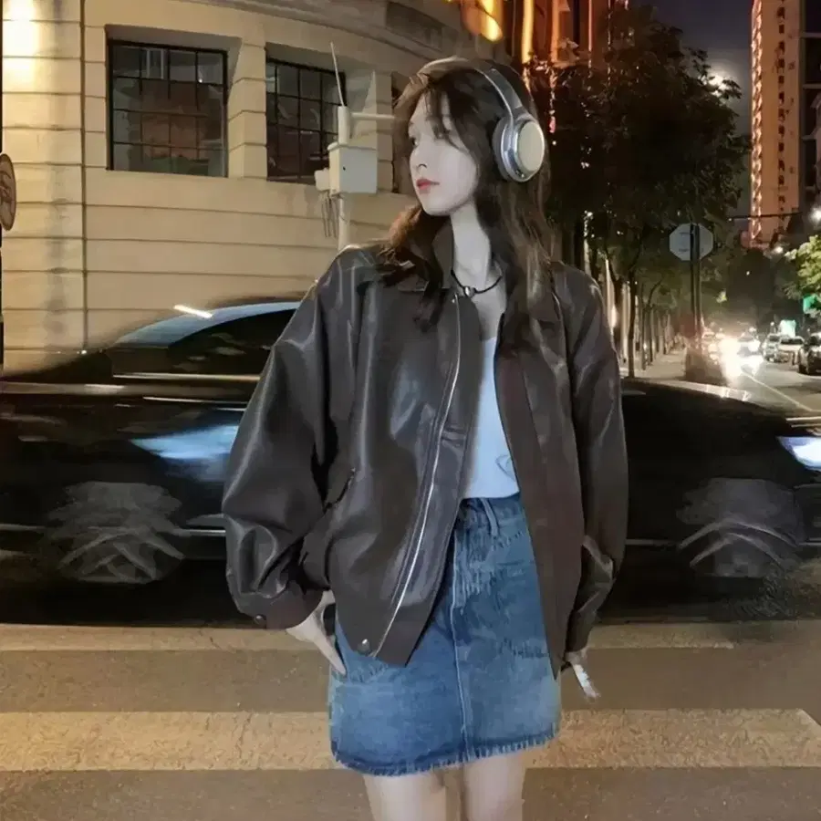 브라운 가죽 자켓