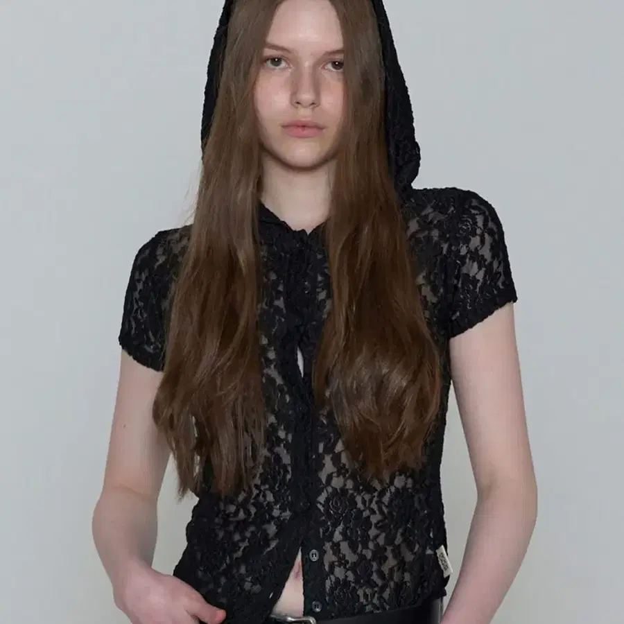 락케이크 Lace Button Hoodie Black 레이스 후드 블랙