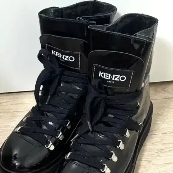 KENZO Alaska Black Patent Leather Hiking Boots