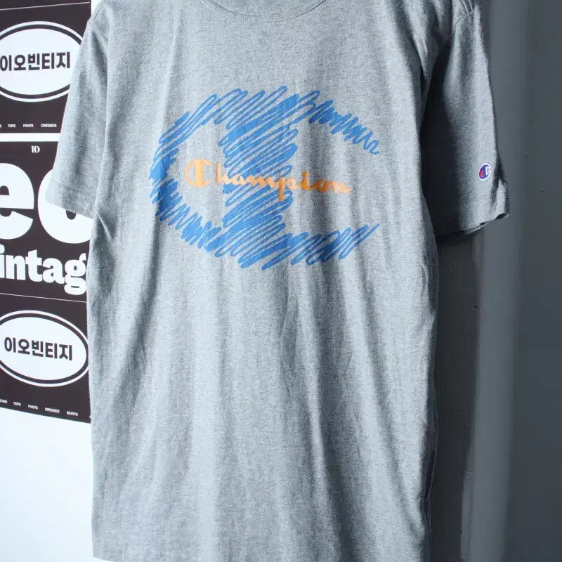 (L-XL) 챔피온 반팔 티셔츠 빅로고 그레이 올드스쿨-H36800