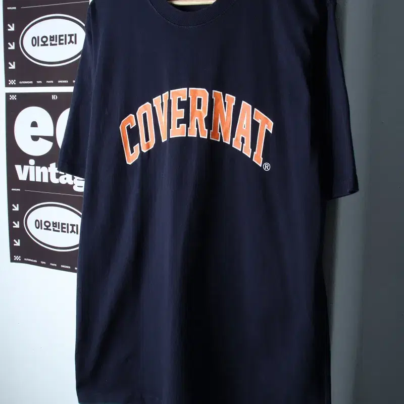 (L-XL) 커버낫 반팔 티셔츠 오버핏 빅로고 네이비 올드스쿨-H36802