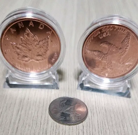 캐나다 메이플 1oz 구리 메달.미국 독수리 문양 1oz 구리 메달 2종 일괄