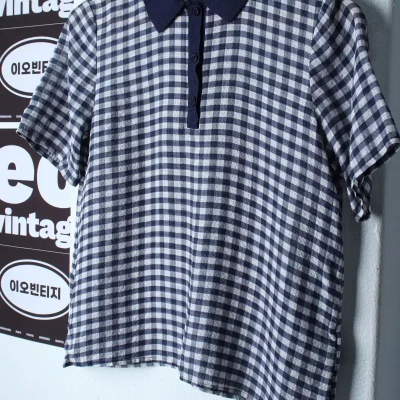 W(XS-S) 클럽모나코 반팔 카라 티셔츠 한섬 체크 경량-H36751