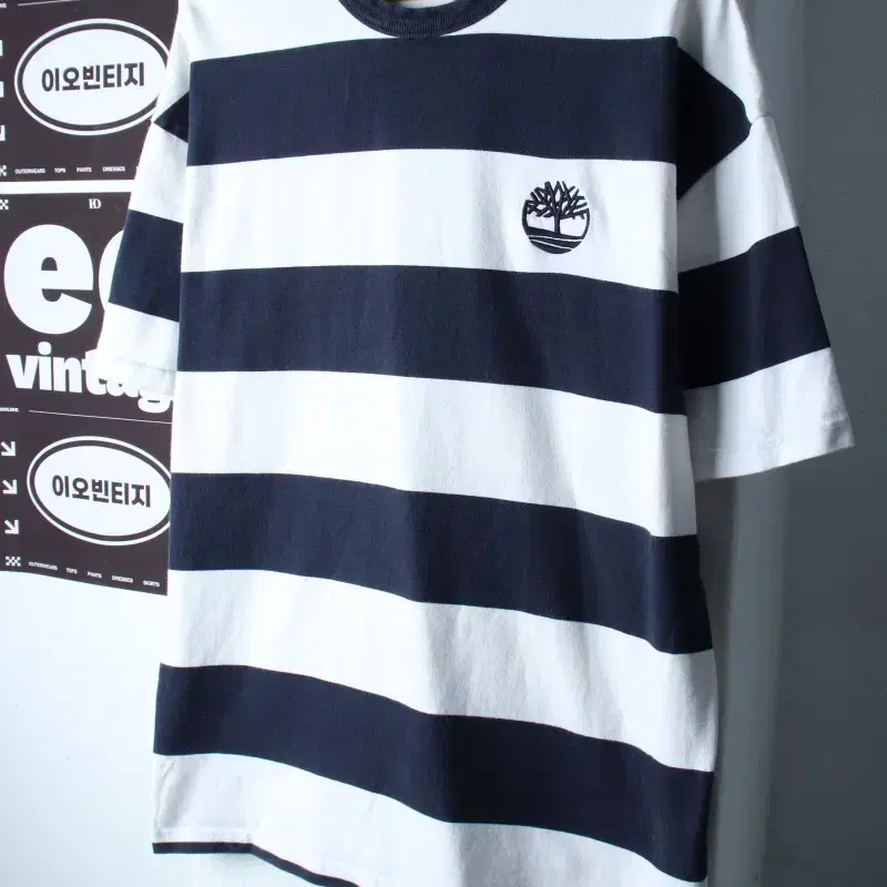 (M-XL) 팀버랜드 반팔 티셔츠 스트라이프 네이비 에이징-H36787
