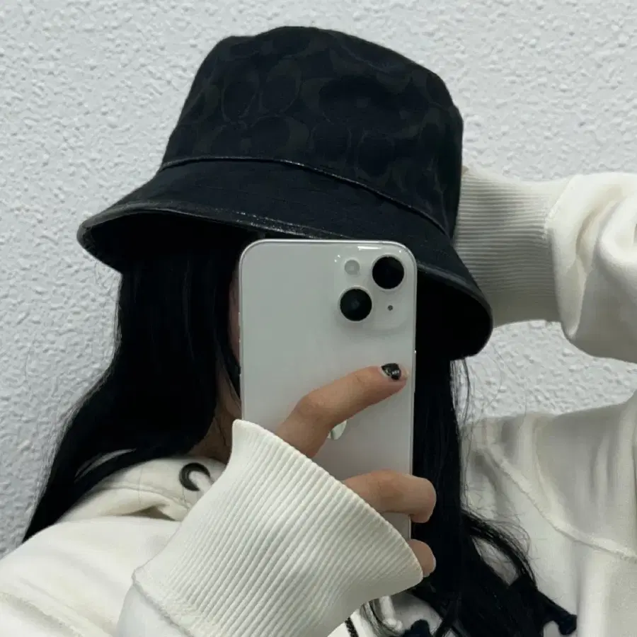 코치 패턴로고 블랙 버킷햇