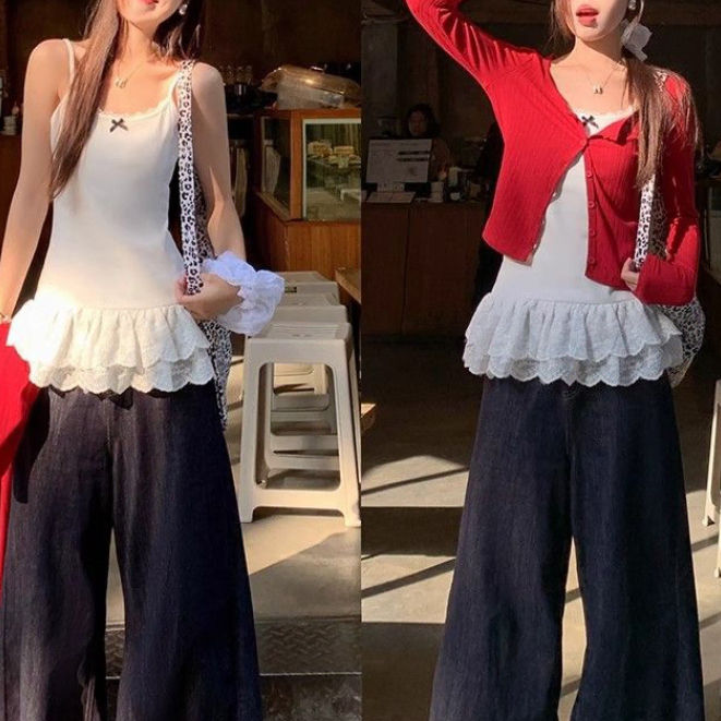레이어드 레이스 롱 나시티 민소매티