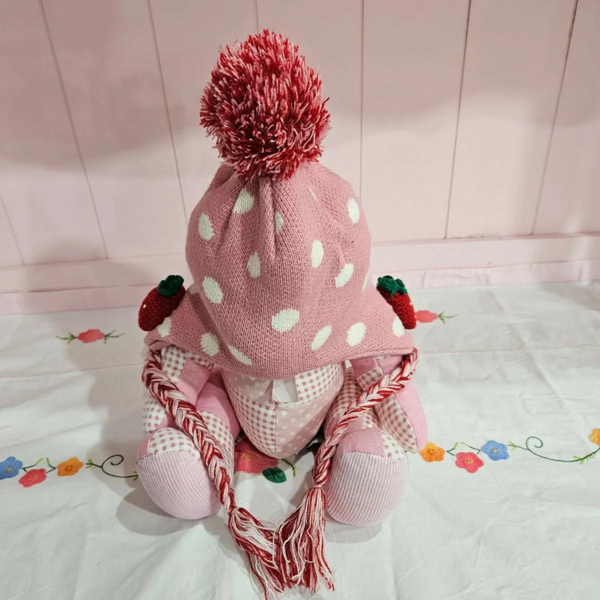 46~50cm 딸기 무늬 곰인형 핑크색