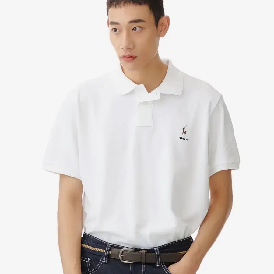 폴로 랄프 로렌 정품 커스텀 슬림핏 숏 슬리브 폴로 셔츠 - 화이트