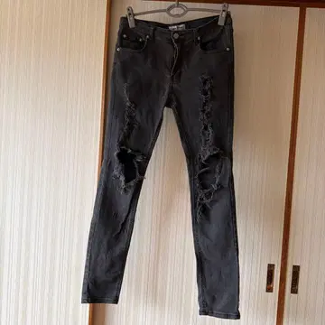 스키니 데님 팬츠 블랙 데미지 가공