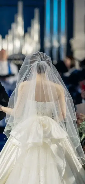 웨딩 베일 펄 장식 2층 롱