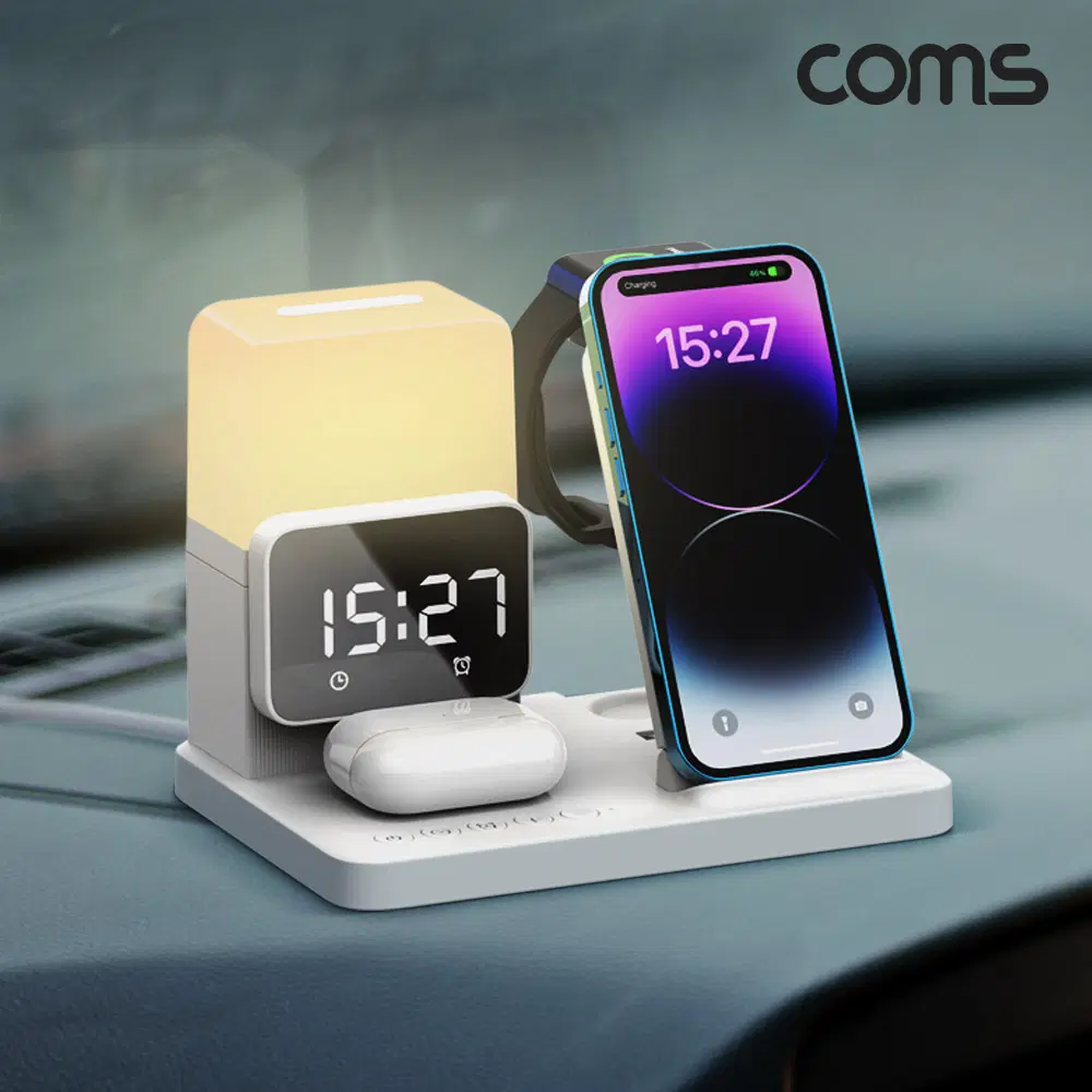 딜러가격(새상품)[SH922] Coms 6in1 무드등 시계 무선 충전기 애플 iOS워치용
